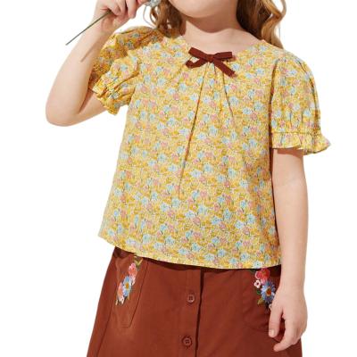 China Daisy Color Floral Printed Breathable Tops for Girls Casual Customize for Toddler Girl Tops and T-shirt for sale