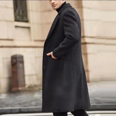 China Anti-Wrinkle Autumn Winter Men's Sheath Long Solid Color British Wool Lapel Coat Long Style Coat for sale