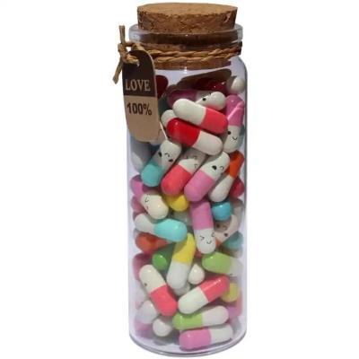 China PORTABLE Message Capsules Love Pill with Roll Paper Blank Notes Wish Bottle Capsule Emoticon Smile Pills Wedding Party Valentine's Gift for sale