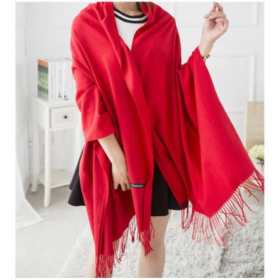 China 2021 European American Winter Autumn New Styles Warm Outer Wear Tassel Cheap Solid Color Cashmere Long Scarf Other Shawl for sale