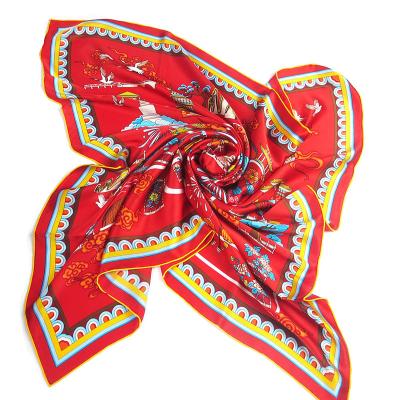 China Square 100 Lady Scarf Square Red Large Size Silk Hand Rolled Shawl Beach Scarves Women Mother Holiday Chinese Memorable Gift for sale