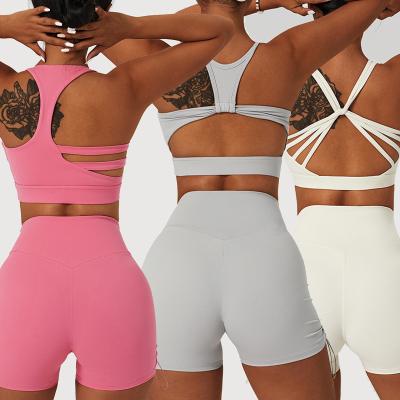 China New Arrival Breathable Sportswear Women Yoga Biker Shorts Sets Gym Fitness Workout Set Two Piece Shorts Set Clothing for sale