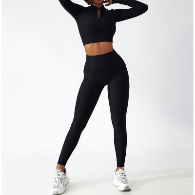 China Female Yoga Zipper Breathable Long Sleeve Training High Intensity Snug Running Suit Sports Wear External Fitness Suit for sale