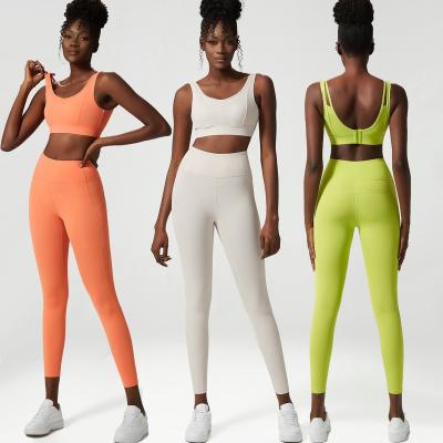 China Breathable Women Custom Logo 2 Piece Yoga Pants And Sports Bra High Impact Gym Workout Fitness Sets for sale