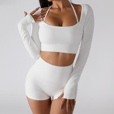 China Breathable High Quality Custom Logo Fitness Long Sleeve Bra Crop Top Sports Tight Yoga Workout Clothes Sport Wear For Women for sale