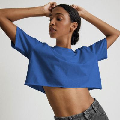 China Breathable Wholesale Loose Custom Casual Gym White Crop Tops Cotton T Shirt For Women 2022 for sale