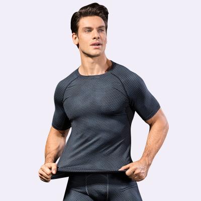 China Breathable Men's 3D Fitness Running Training Amazon Quick-drying Three-dimensional Printing Tight Short-sleeved Elastic Fabric for sale