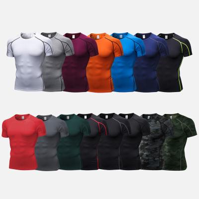 China Breathable Wholesale Fitness Sports Wear Mens Running Training Clothes Stretch Dry Clothes Short Sleeve T-Shirt for sale