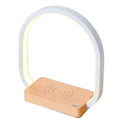 China Modern Faux Wood Wireless Charger Lamp Low Table Night Light for Hotel Holiday New Year Christmas Gift Reception Hideaway Home Decors for sale