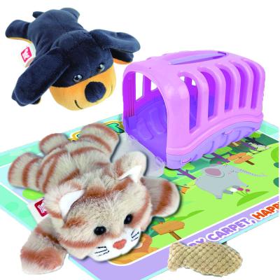 China Hot Selling Plush Kids Play House Toys Boys and Girls Pet Cartoon Plush Dog Pet Cage Mat Set for sale