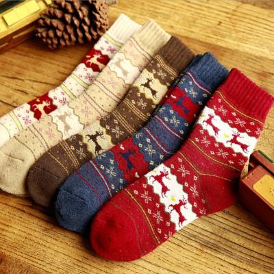 China 2021 Wholesale 2021 Funny Cute Deer Wool Wool Socks Soft Women Bulk Cotton Christmas Socks for sale