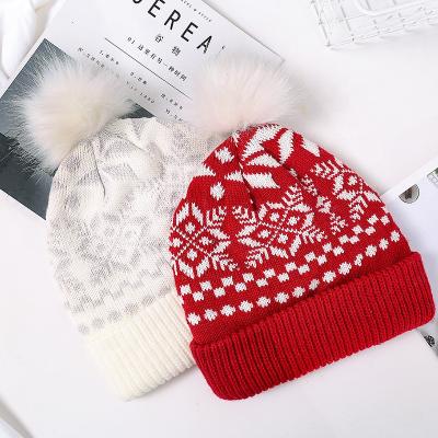 China High Quality Knitted Winter Hat Knitted Beanie Snowflake Elk Women Woolen Christmas Hats for sale