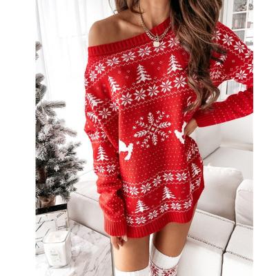 China Hot Selling Anti-Wrinkle Christmas Sweater Women Dress Loose Knit Long Sleeve Christmas Holiday Sweater Dresses for sale