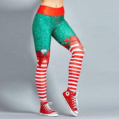 China Latest Fashion Anti-Wrinkle Christmas Print Gym Wear Fitness Breathable Ladies Yoga Pants Women Gaiters for sale