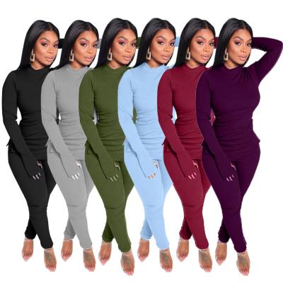 China Fashion breathable casual sports pure color autumn and winter two-piece pants sets 2 piece set for women clothing for sale