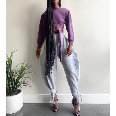 China Breathable hot selling European and American women's solid color strappy wide leg fashion sports casual pants for sale