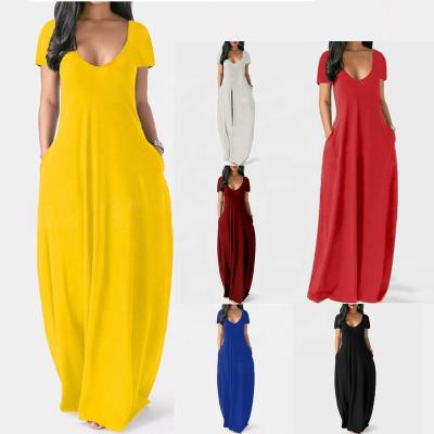 China Elegant Loose Ladies Maxi Dresses Plain Color Stretchy Summer Women Clothing Long Casual Dress Wholesale Washable Plus Size Natural Shorts for sale