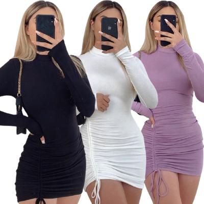 China 2021 Autumn Washable Women Clothes Crew Neck Bodycon Long Sleeve Elegant Casual Dress Sweater Dress for sale