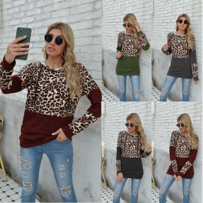 China Wholesale Fashion Casual Anti-wrinkle Women's Hoodie Knit Long Sleeve Patchwork Leopard Sports Hoodie For Women for sale