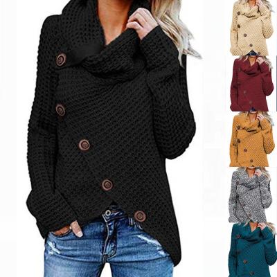 China Heather Gray Buttoned Wrap Turtleneck Women Winter Anti-Wrinkle Ladies Sweater for sale