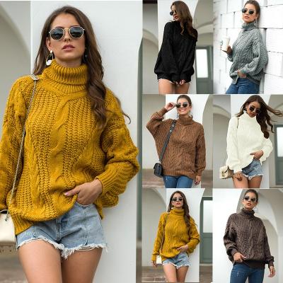 China Anti-wrinkle Printed 100% Acrylic Sweater Autumn And Winter Knitted Turtleneck Ladies Women Sweater for sale