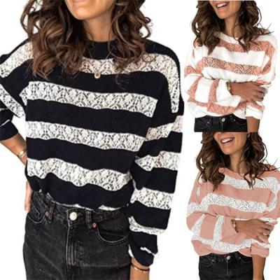 China Anti-wrinkle Women Sweaters 2021 Autumn Winter Colorblock Ladies Sweater Tops Hollow Knitted Women Top for sale