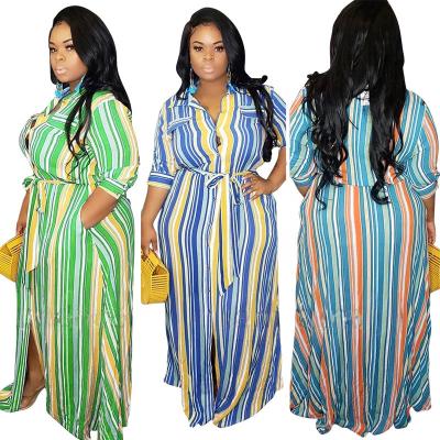 China Summer Autumn Women Plus Size Anti-wrinkle Dress Striped Long Maxi Women Casual Dress Colorful for sale