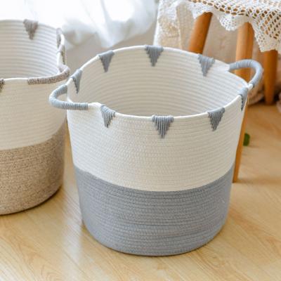 China Viable No Moq Customized Cute Foldable Color Cotton Yarn Laundry Cotton Rope Storage Baskets Large for sale