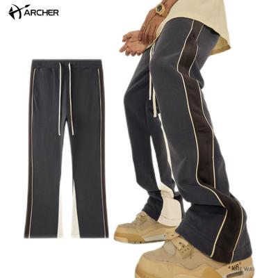 China Breathable High Quality Custom Flared Sport Tracksuit Men's Empty Heavy Sweatpants Cotton Patchwork Flared Sweatpants Mens Trousers Pants for sale