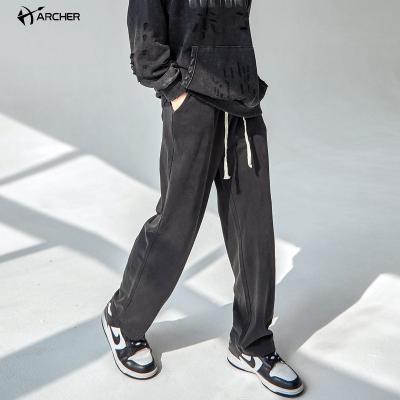 China Custom Casual Loose Mens Loose Wide Leg Breathable Pants Track Joggers Pants Black Outdoor Sports Tracksuit Men for sale