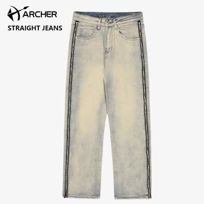 China OEM breathable factory custom baggi jeans wash designer side zipper vintage jeans streetwear fashion pant mens jeans for sale