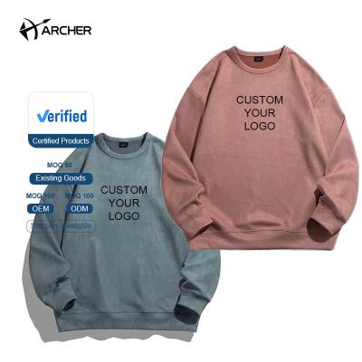 China Mens 100% Cotton Fleece White Crewneck Drop Shoulder Breathable Heavy Oversize Streetwear Crewneck Custom Logo Pullover Sweatshirt for sale