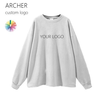 China Autumn 360g Winter Retro Suede Breathable Heavy American Style Loose Round Neck T-shirt Tees Oversized Graphic Men White for sale