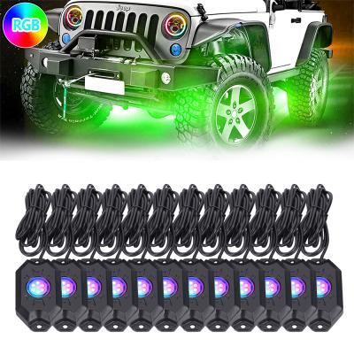 China Mictuningcree App Blue-tooth Off Road Automotive Solid White Pods 36led Luces Para Carros 4x4 Rock Lights 4 Dot 16 Dual PC Remote LY-RL-1-4 for sale