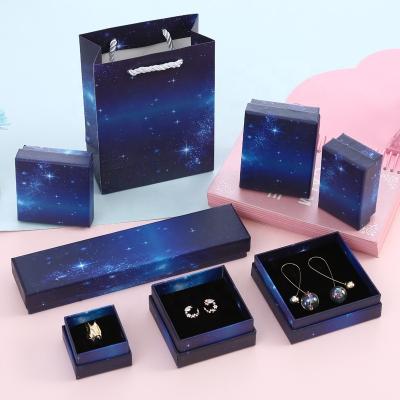 China New Handmade Dark Blue Wholesale Jewelry Gift Box Ring Packaging Box Earring Box for sale