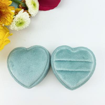 China Luxury Heart Shaped Insert Blue Velvet Ring Box For Jewelery Packaging Double Velvet for sale