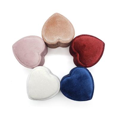 China Eco-friendly Jewelry Ring Earring Box Heart Shape Ring Gift Romantic Valentine Custom Small Box Velvet Texture Jewelry Packaging for sale