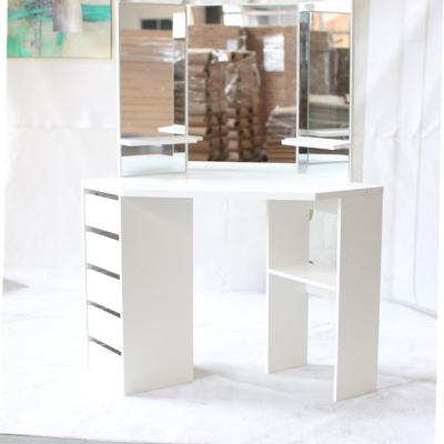 China 2020 Hot Sale Adjustable White Color Cheap Dressing Table Makeup Table (Height) Corner Vanity Table With Stool And Mirror for sale