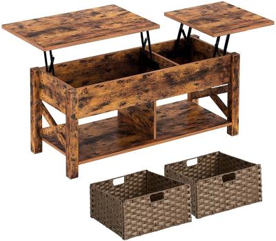 China Adjustable (height) lift top coffee table with rattan storage and baskets for sale