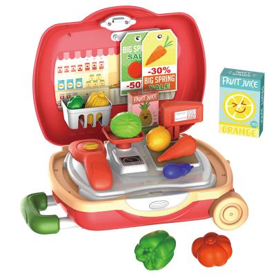 China Mini Trolley Case Tool Supermarket Plastic Shopping Toys Weighing Checkout Counter Fruit Vegetable Pretend Play Set for sale