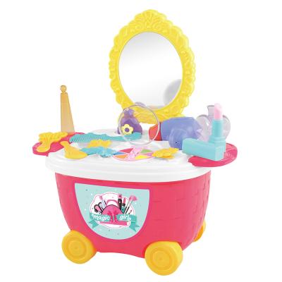 China Bucket Car Packing Trolley Girls Beauty Set Toy Fancy Plastic Makeup With Wheeled Mirror for sale