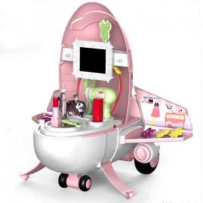 China Plastic Kids 2 in 1 Plastic Cartoon Airplane Beauty Makeup Pretend Play Set Toys for Girls Gift for sale