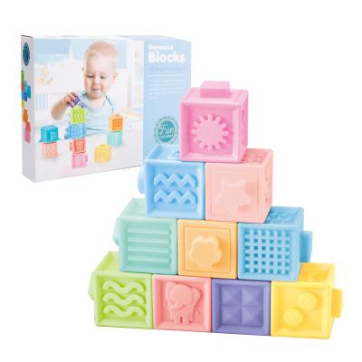 China Baby Intelligence Development Toys Puzzle 10PCS Digital Color Learning DIY Set 3D Silica Bricks Sticks Bath Toys Teethers Soft Squeeze Building Blocks For Baby for sale