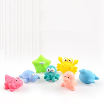 China Bath Toy 7 PCS/Lot Mini Soft Rubber PVC BB Pop Bringing Fishing Net Water Squirter Baby Packing Floating Bath Toy Sea Animal for sale