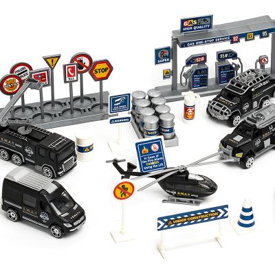 China City Car Early Education Track Racing Pull Back Parking Lot Police Die Cast Metal Alloy Truck Metal Car Toys for sale