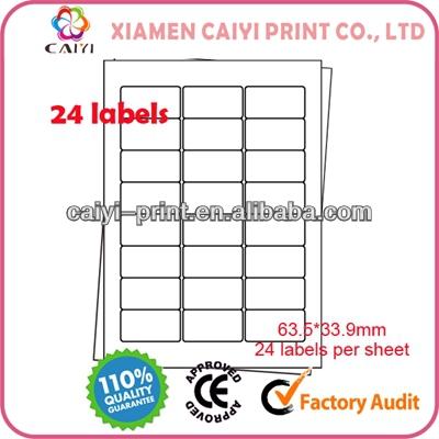 China Compatible laser/inkjet label sticker paper A4 size; 24 labels per sheet for sale