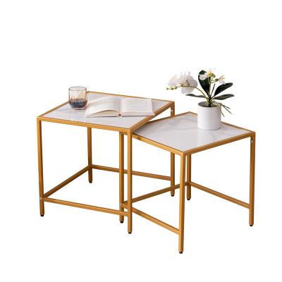 China Gold Concise Frame Sintered Stone Coffee Table Side Stone Coffee Table Modern Office Sofa Tea Table Top Table Set for sale