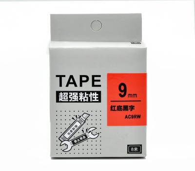 China COMPATIBLE Label Tape Cassette Black On Red 9mm AC9RW 100% Compatible For EPSON / KingJim Label Printers for sale