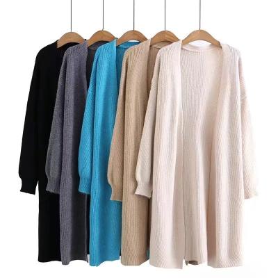 China Custom Autumn Winter Korean Midi Cardigan Batwing Loose Knitted Sleeve Anti-Wrinkle Pockets Long Sweaters Open Front Cardigans For Women for sale