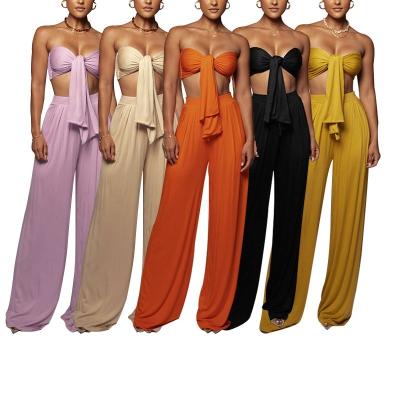 China Custom Wholesale Tassel Wide Leg Crop Skirt Trousers Summer Anti-wrinkle Women Clothing Top Two-Piece Sets for sale